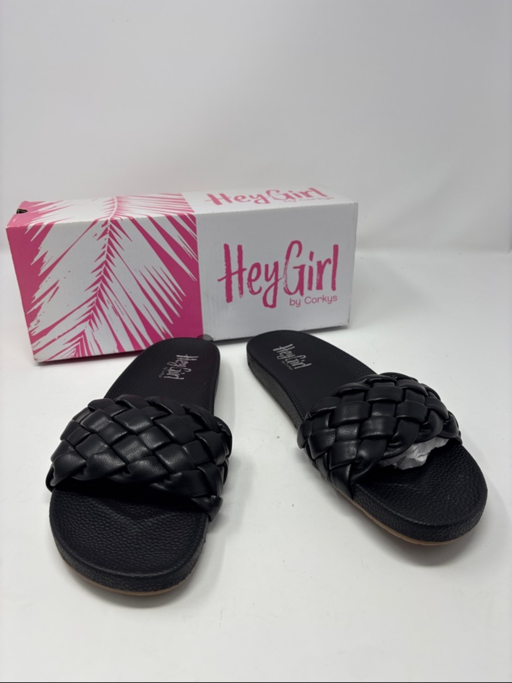 Hey Girl by Corkys | Black Braided Slide Sandals 8 Extra